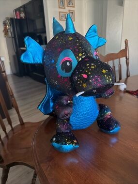 Rainbow Galaxy Sparkle Blue Wings Toy Factory Large Plush Black Dragon 16 in